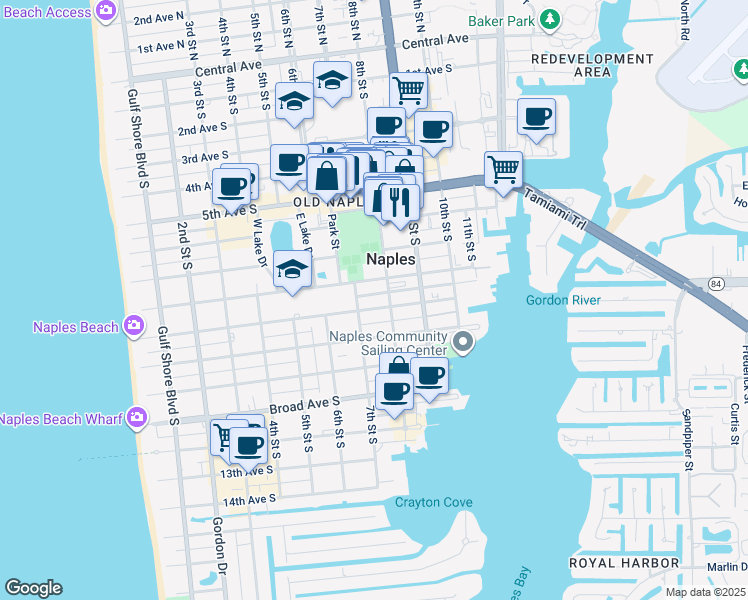 map of restaurants, bars, coffee shops, grocery stores, and more near 757 9th Avenue South in Naples