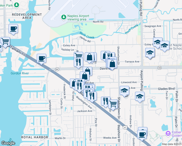 map of restaurants, bars, coffee shops, grocery stores, and more near 1652 Avondale Street in Naples
