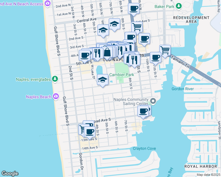 map of restaurants, bars, coffee shops, grocery stores, and more near 542 8th Avenue South in Naples