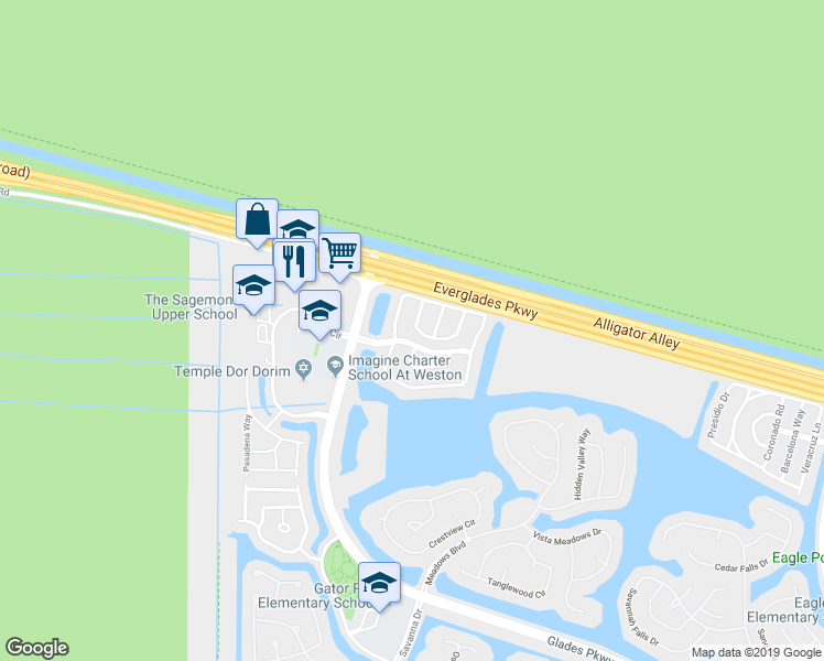 map of restaurants, bars, coffee shops, grocery stores, and more near 2090 Madeira Drive in Weston