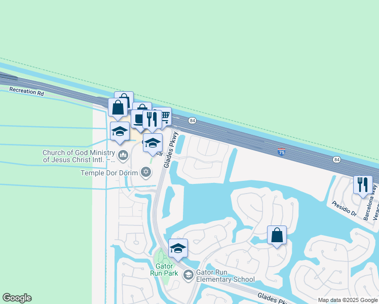 map of restaurants, bars, coffee shops, grocery stores, and more near 2090 Madeira Drive in Weston
