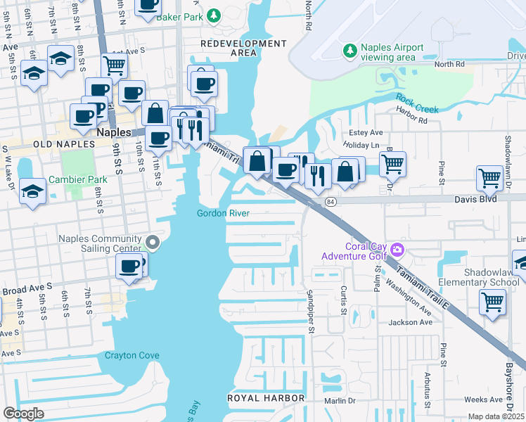 map of restaurants, bars, coffee shops, grocery stores, and more near 1480 Curlew Avenue in Naples