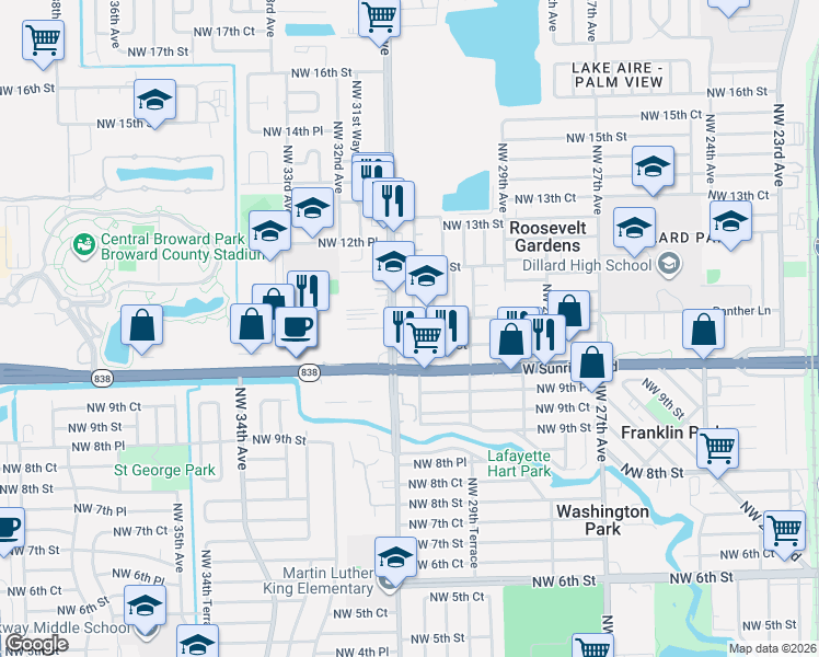 map of restaurants, bars, coffee shops, grocery stores, and more near 3080 Northwest 11th Street in Fort Lauderdale