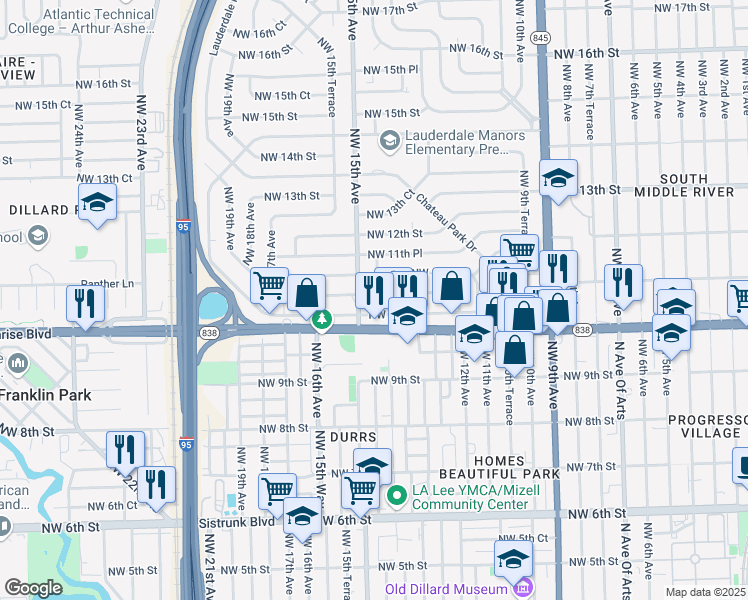 map of restaurants, bars, coffee shops, grocery stores, and more near 1425 Northwest 10th Place in Fort Lauderdale