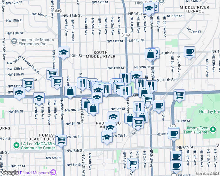 map of restaurants, bars, coffee shops, grocery stores, and more near 1030 Northwest 3rd Avenue in Fort Lauderdale