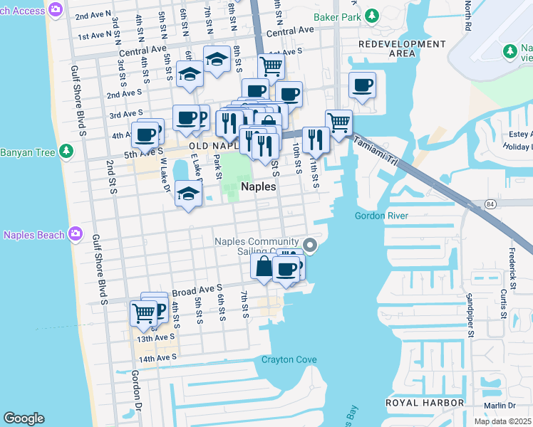 map of restaurants, bars, coffee shops, grocery stores, and more near 841 9th Avenue South in Naples