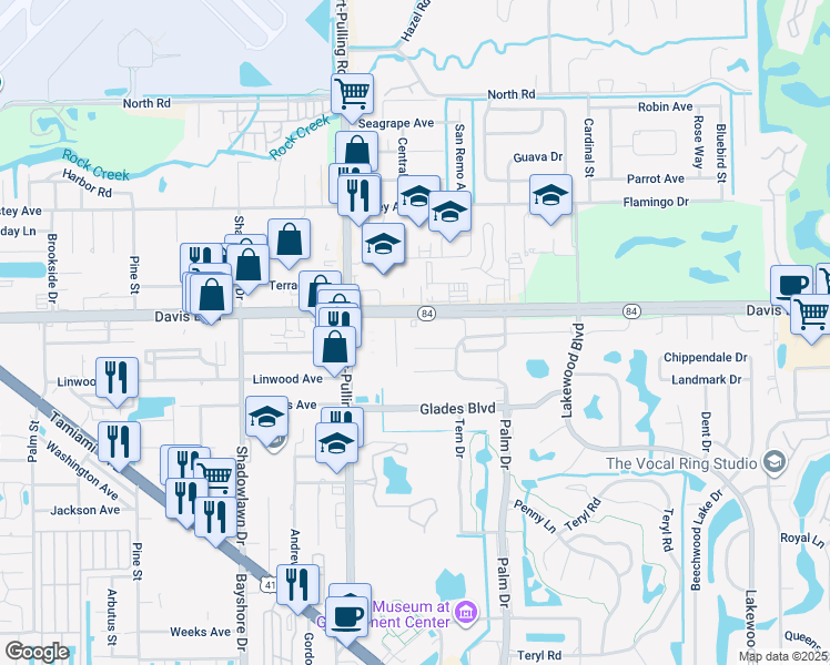 map of restaurants, bars, coffee shops, grocery stores, and more near 3410 Frosty Way in Naples
