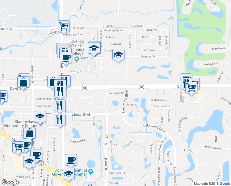map of restaurants, bars, coffee shops, grocery stores, and more near 4057 Northlight Drive in Naples