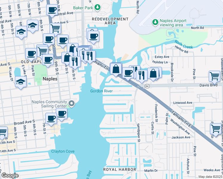 map of restaurants, bars, coffee shops, grocery stores, and more near 1480 Curlew Avenue in Naples