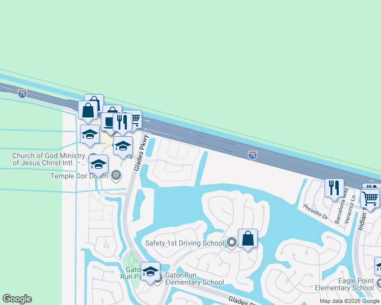 map of restaurants, bars, coffee shops, grocery stores, and more near 1999 Madeira Drive in Weston