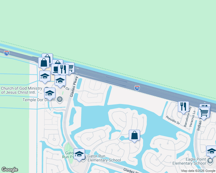 map of restaurants, bars, coffee shops, grocery stores, and more near 1844 Salerno Circle in Weston