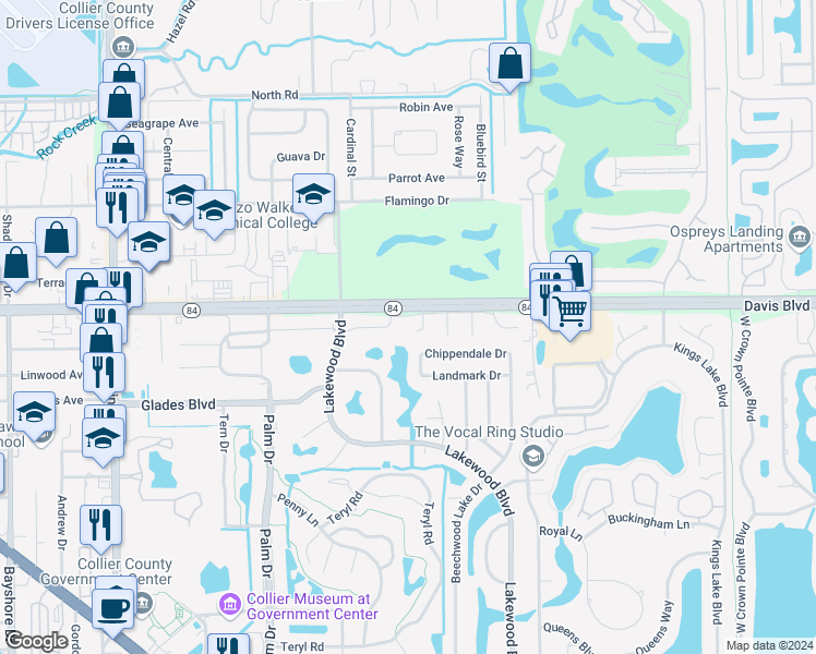 map of restaurants, bars, coffee shops, grocery stores, and more near 4050 Ice Castle Way in Naples