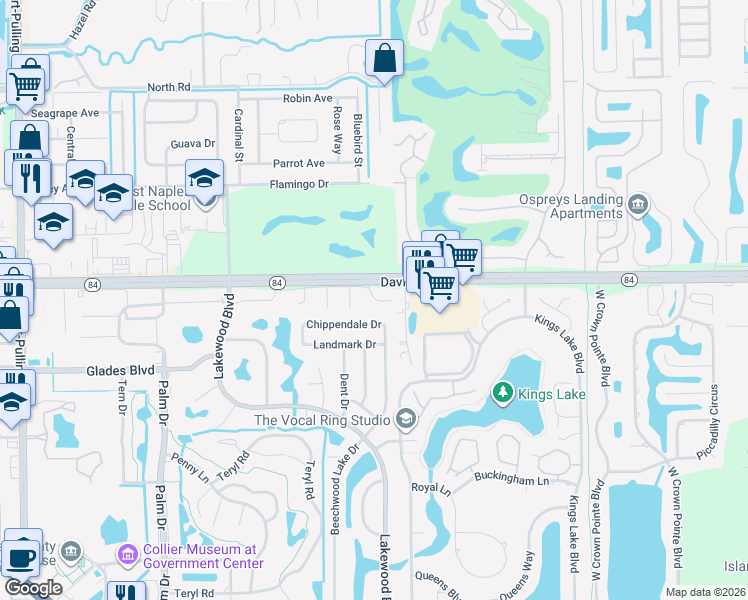 map of restaurants, bars, coffee shops, grocery stores, and more near 4583 Chippendale Drive in Naples