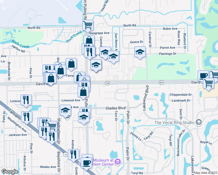 map of restaurants, bars, coffee shops, grocery stores, and more near 3430 Frosty Way in Naples