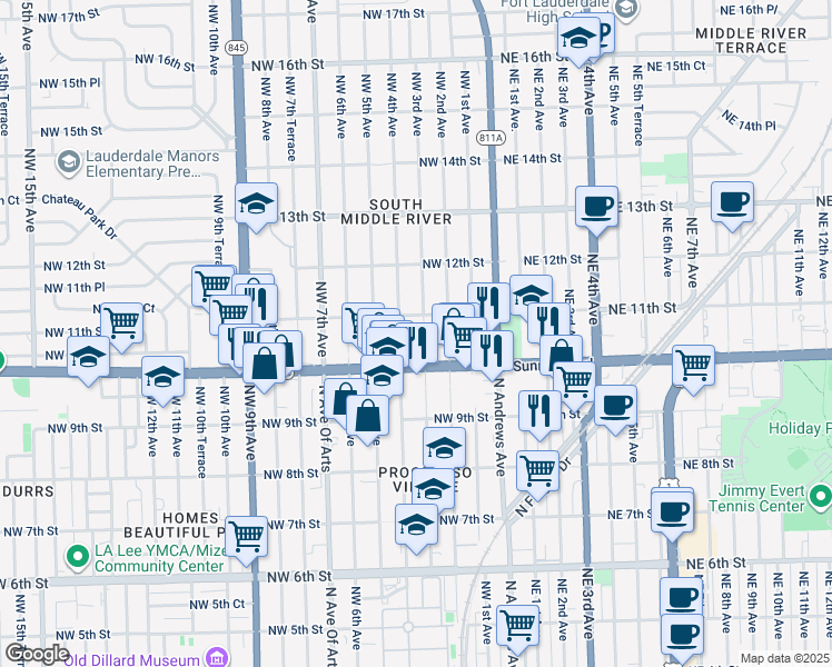 map of restaurants, bars, coffee shops, grocery stores, and more near 1020 Northwest 4th Avenue in Fort Lauderdale