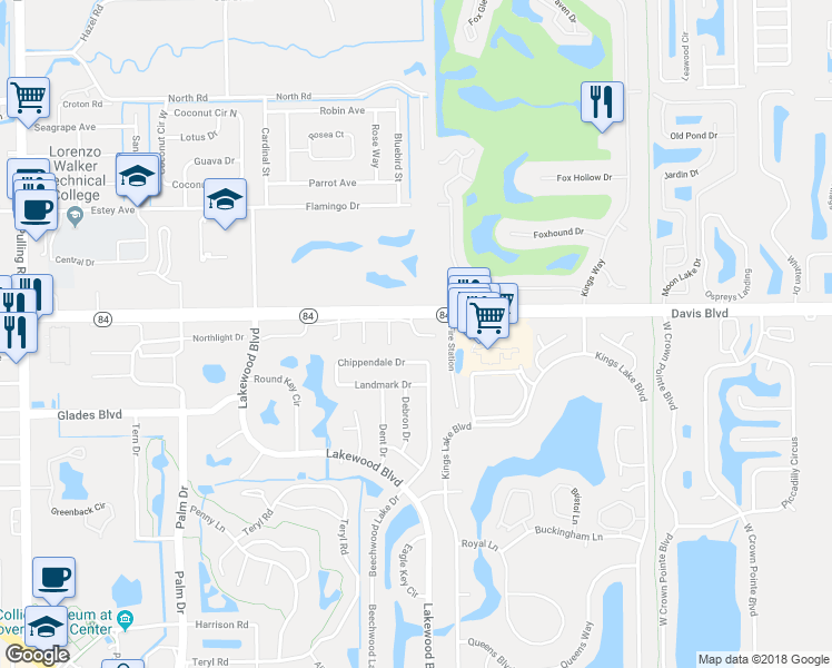 map of restaurants, bars, coffee shops, grocery stores, and more near 4583 Chippendale Drive in Naples