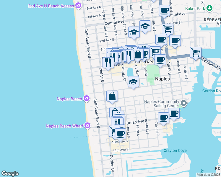 map of restaurants, bars, coffee shops, grocery stores, and more near 801 3rd Street South in Naples