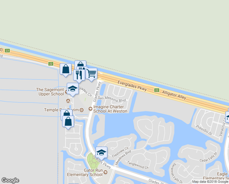 map of restaurants, bars, coffee shops, grocery stores, and more near 2123 Madeira Drive in Weston