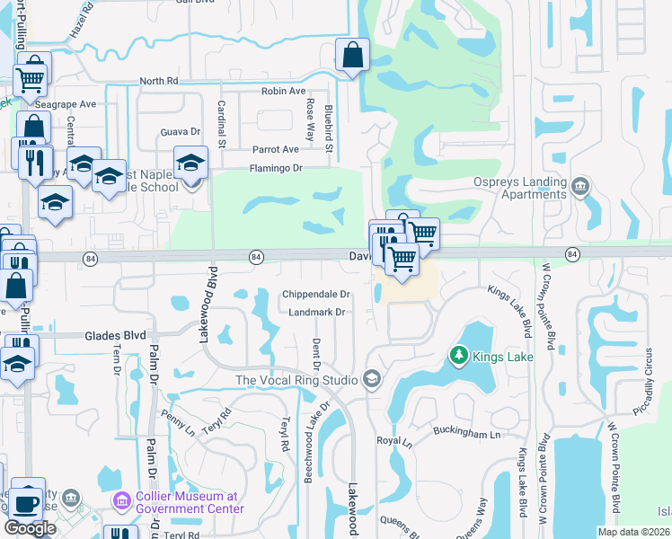 map of restaurants, bars, coffee shops, grocery stores, and more near 4583 Chippendale Drive in Naples