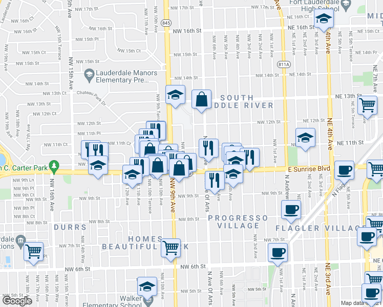 map of restaurants, bars, coffee shops, grocery stores, and more near 1026 Northwest 8th Avenue in Fort Lauderdale