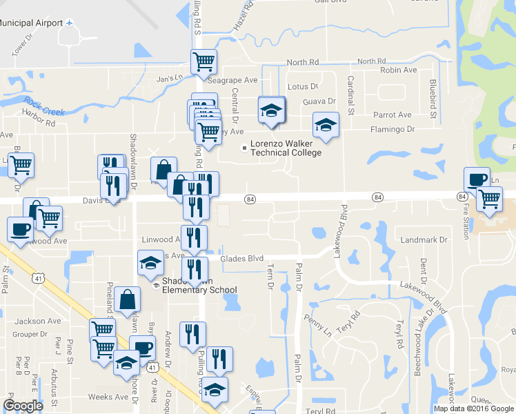 map of restaurants, bars, coffee shops, grocery stores, and more near 3410 Frosty Way in Naples