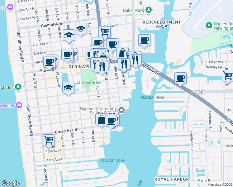map of restaurants, bars, coffee shops, grocery stores, and more near 962 9th Avenue South in Naples