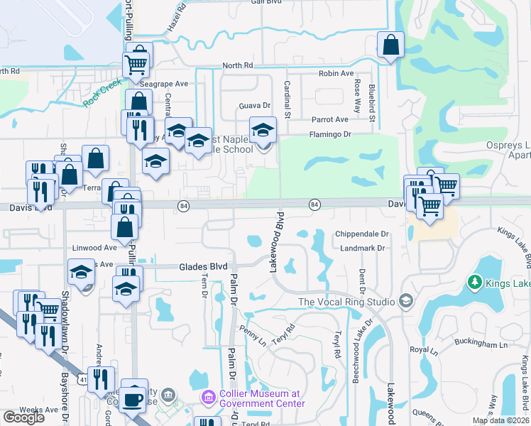 map of restaurants, bars, coffee shops, grocery stores, and more near 4057 Northlight Drive in Naples