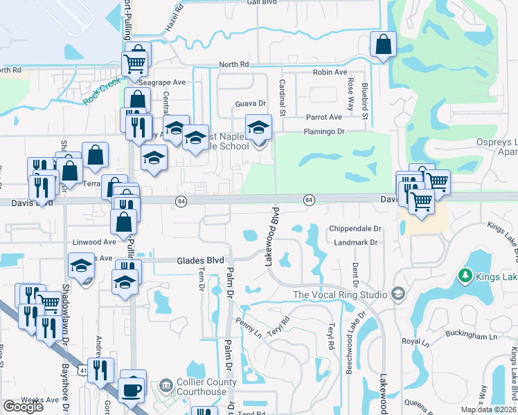 map of restaurants, bars, coffee shops, grocery stores, and more near 4057 Northlight Drive in Naples
