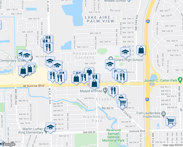 map of restaurants, bars, coffee shops, grocery stores, and more near 2740 Northwest 10th Place in Fort Lauderdale