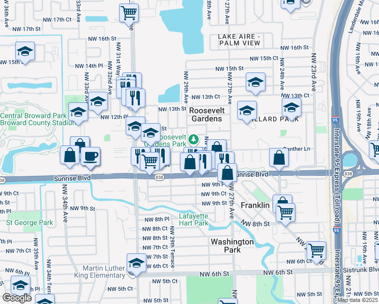 map of restaurants, bars, coffee shops, grocery stores, and more near 2889 Northwest 10th Court in Fort Lauderdale