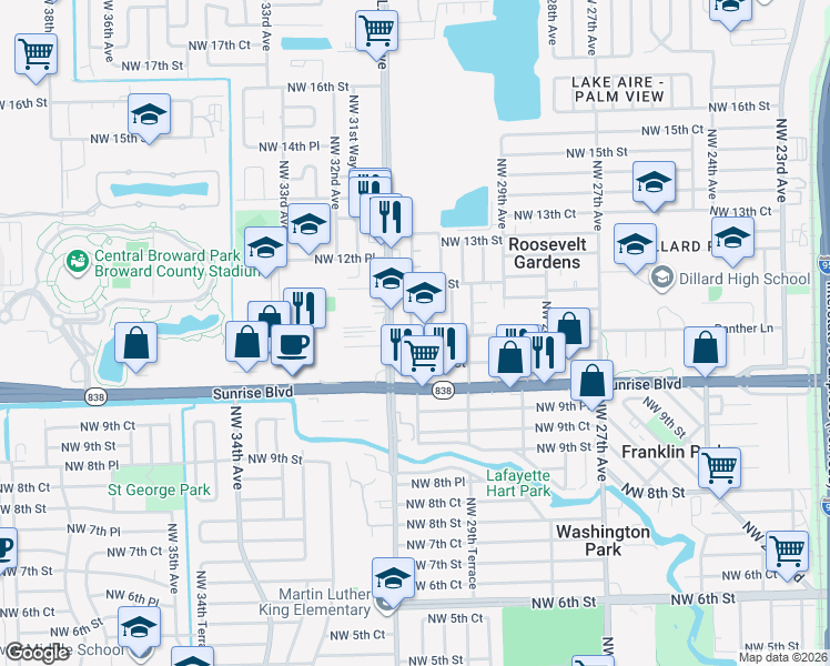 map of restaurants, bars, coffee shops, grocery stores, and more near 3041 Northwest 10th Court in Fort Lauderdale