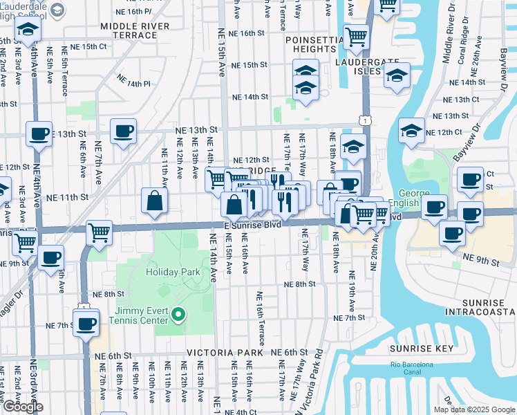 map of restaurants, bars, coffee shops, grocery stores, and more near in Fort Lauderdale