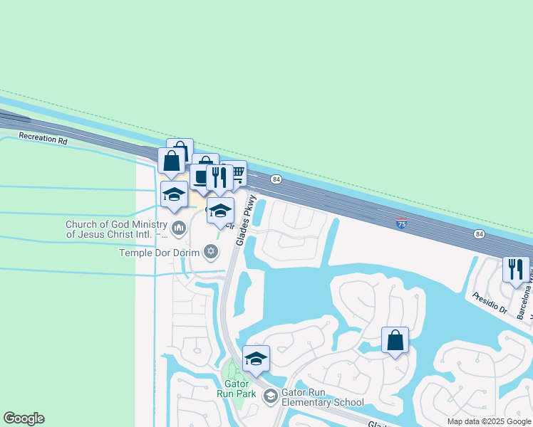 map of restaurants, bars, coffee shops, grocery stores, and more near 2090 Madeira Drive in Weston