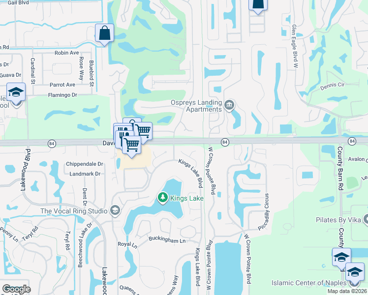 map of restaurants, bars, coffee shops, grocery stores, and more near 3055 Round Table Court in Naples