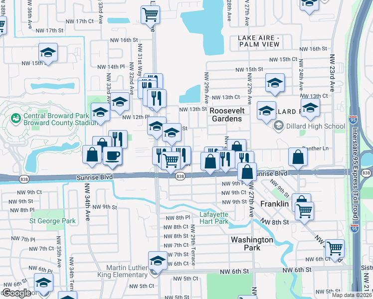 map of restaurants, bars, coffee shops, grocery stores, and more near 2953 Northwest 10th Court in Fort Lauderdale