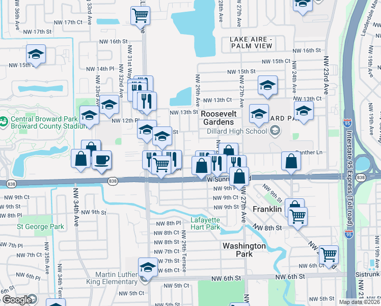 map of restaurants, bars, coffee shops, grocery stores, and more near 1107 Northwest 29th Avenue in Fort Lauderdale