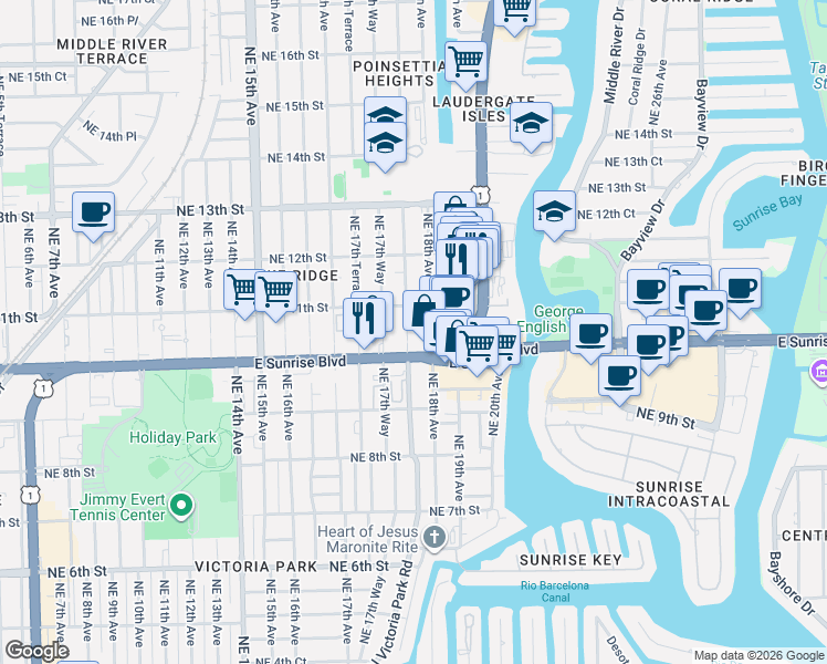 map of restaurants, bars, coffee shops, grocery stores, and more near in Fort Lauderdale