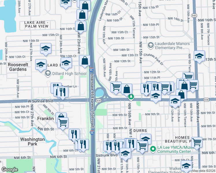map of restaurants, bars, coffee shops, grocery stores, and more near 1125 Northwest 19th Avenue in Fort Lauderdale