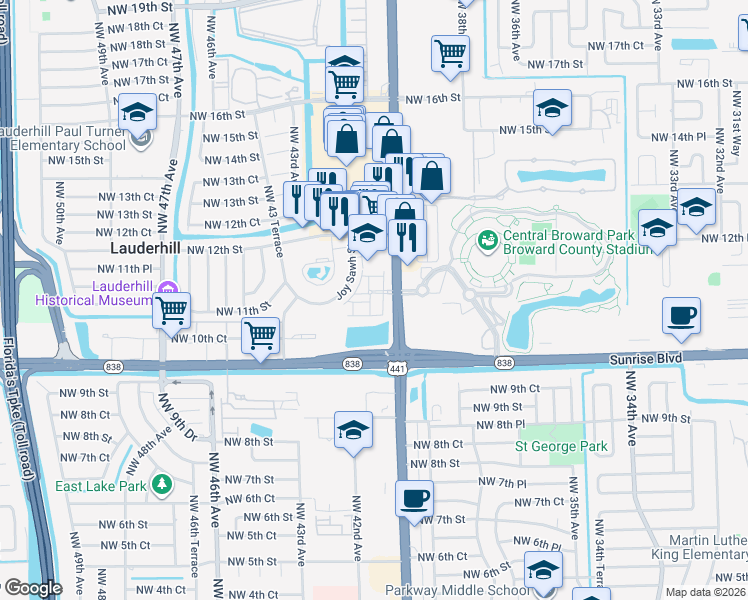 map of restaurants, bars, coffee shops, grocery stores, and more near 4008 Northwest 11th Court in Plantation