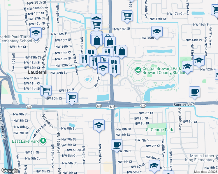 map of restaurants, bars, coffee shops, grocery stores, and more near 4008 Northwest 11th Court in Plantation