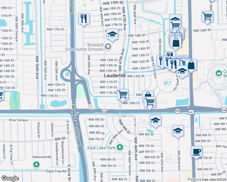 map of restaurants, bars, coffee shops, grocery stores, and more near 4811 Northwest 11th Court in Lauderhill