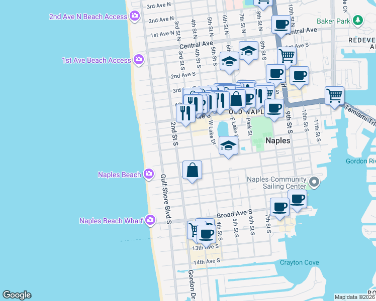 map of restaurants, bars, coffee shops, grocery stores, and more near 315 7th Avenue South in Naples