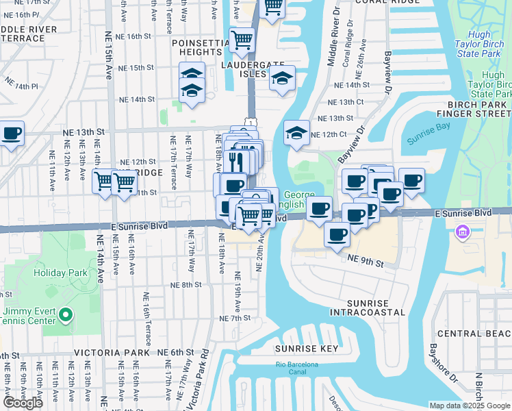 map of restaurants, bars, coffee shops, grocery stores, and more near 1180 U.S. 1 in Fort Lauderdale