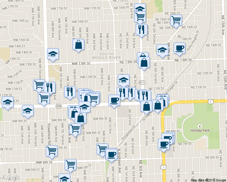 map of restaurants, bars, coffee shops, grocery stores, and more near 1112 Northwest 1st Avenue in Fort Lauderdale
