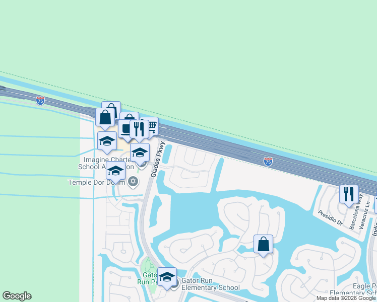 map of restaurants, bars, coffee shops, grocery stores, and more near 2268 Salerno Circle in Weston