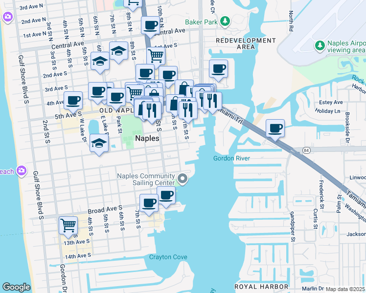 map of restaurants, bars, coffee shops, grocery stores, and more near 1050 8th Avenue South in Naples