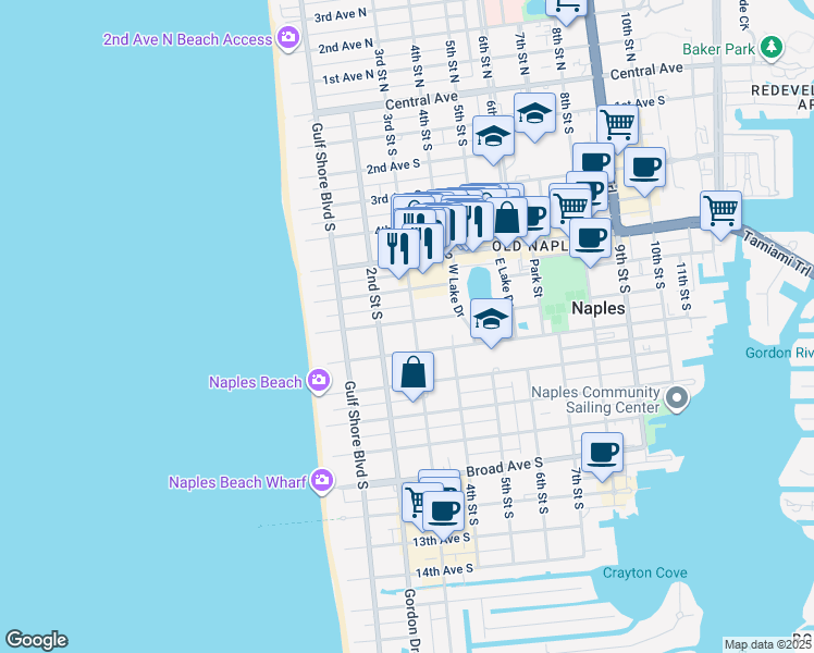 map of restaurants, bars, coffee shops, grocery stores, and more near 315 7th Avenue South in Naples