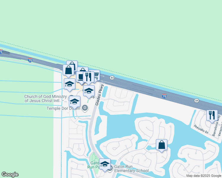 map of restaurants, bars, coffee shops, grocery stores, and more near 2268 Salerno Circle in Weston