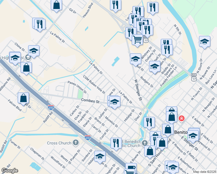 map of restaurants, bars, coffee shops, grocery stores, and more near 117 Lolita St in San Benito