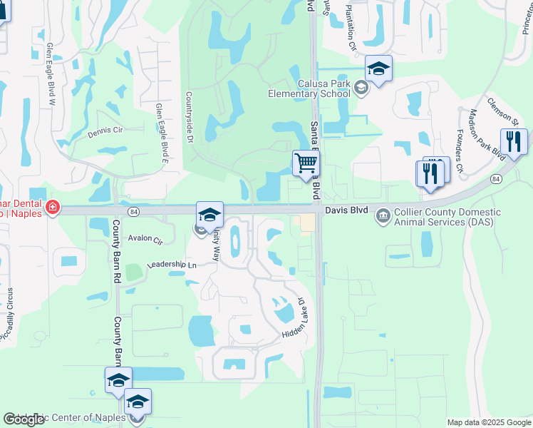 map of restaurants, bars, coffee shops, grocery stores, and more near 2105 Cascades Drive in Naples